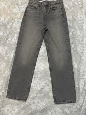 Zara Washed Gray Straight-Leg Jeans